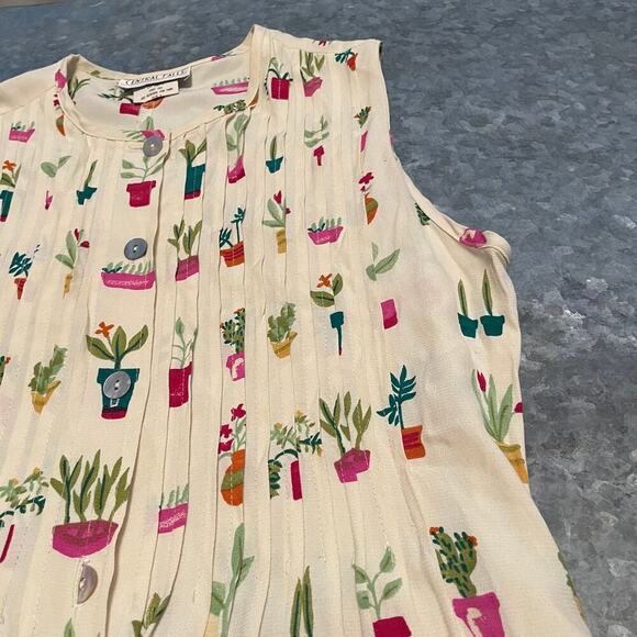 Vintage Central Falls House Plants Succulents Pleated Maxi Dress Small 6 USA 90s - Picture 3 of 16
